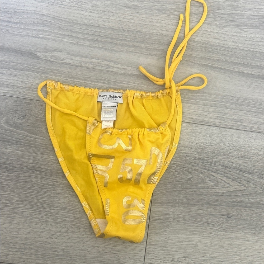 Dolce & Gabbana Y2K Yellow Number Metallic Print Bikini Bottom Sz M